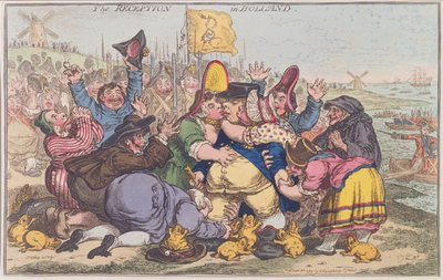 De ontvangst in Holland, uitgegeven door Hannah Humphrey in 1799 door James Gillray