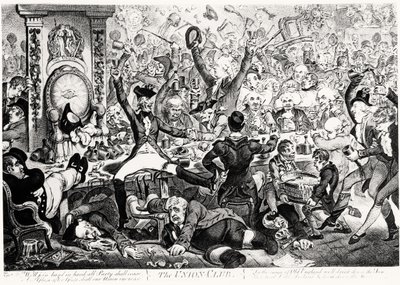 The Union Club (kleurgravure) door James Gillray