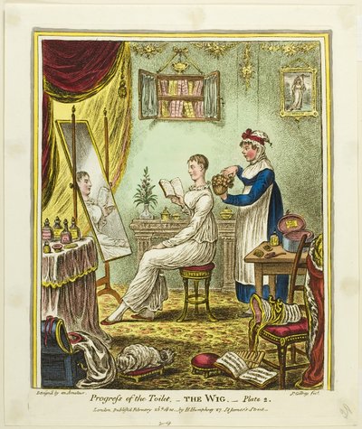 De pruik, plaat twee uit Voortgang van het toilet door James Gillray