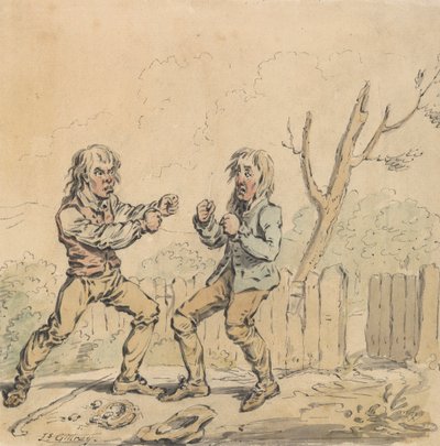 Twee mannen in een vuistgevecht door James Gillray