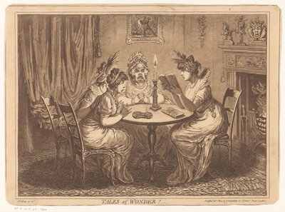Vrouw leest een griezelroman voor door James Gillray