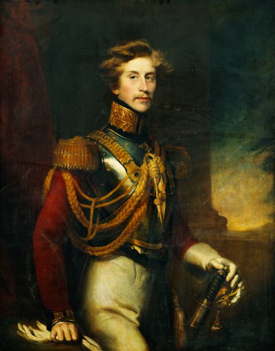 Portret van Arthur Vansittart, driekwart lengte, in het uniform van de Life Guards door James Godsell Middleton