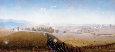 De 7th Maine oprukkend over lichamen van geconfedereerden in de 