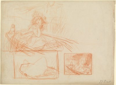 Peinzend Meisje in een Boot door James Jacques Joseph Tissot