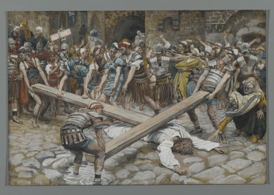 Simon van Cyrene Gedwongen om het Kruis met Jezus te Dragen, illustratie uit Het Leven van Onze Heer Jezus Christus, 1886-94 door James Jacques Joseph Tissot