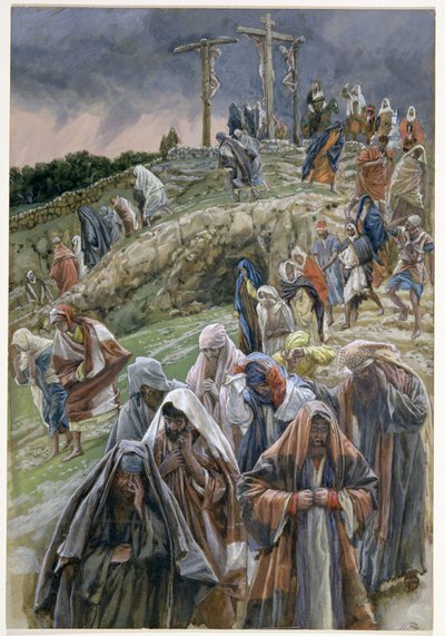 Het volk, dat zag wat er gebeurde, sloeg zich op de borst, illustratie voor Het Leven van Christus door James Jacques Joseph Tissot
