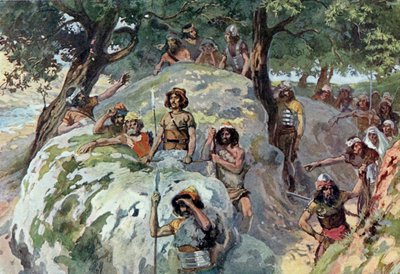 David in de wildernis van Zif door Tissot - Bijbel door James Jacques Joseph after Tissot