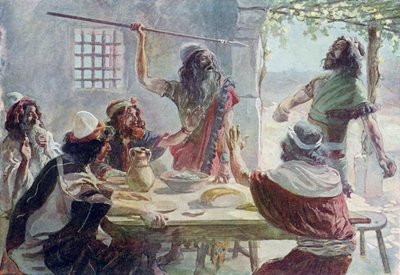 Saul werpt een speer naar Jonathan - Bijbel door James Jacques Joseph after Tissot
