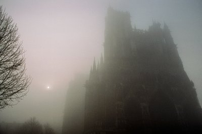 Een uitzicht in de ochtendmist op de Notre-Dame in Amiens. NOTRE-DAME KATHEDRAAL, AMIENS,... door James L Stanfield
