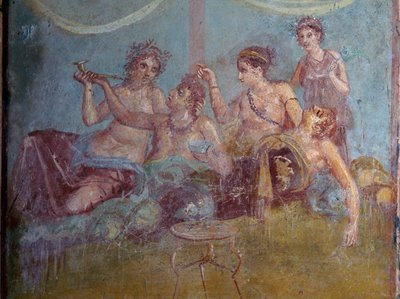 Fresco van Romeinse bovenklasse die geniet van het leven, ontdekt in Pompeii. Pompeii, Italië door James L Stanfield