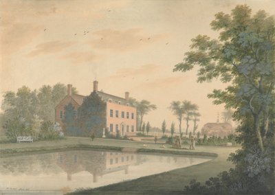 Zuidelijk Uitzicht op een Huis in Ringmer met Tuiniers aan het Werk door James Lambert  of Lewes