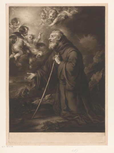 Knielende heilige Franciscus van Paola in gebed door James McArdell