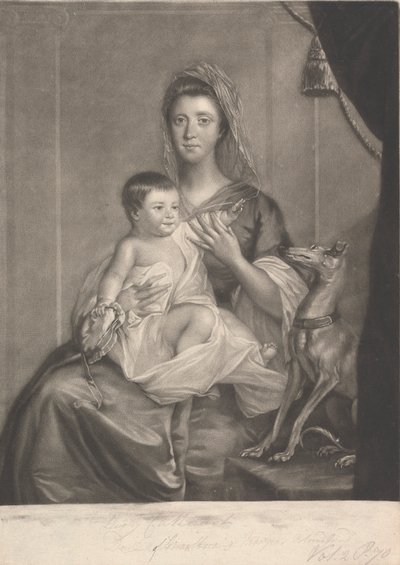 Lady Jane Cathcart (geboren Hamilton) en haar zoon door James McArdell