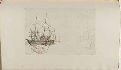 Een schets van schepen door James Abbott McNeill Whistler