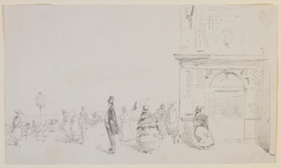 Een groep figuren op een esplanade door James Abbott McNeill Whistler
