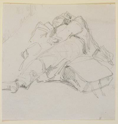 Een man die slaapt op een stapel bagage door James Abbott McNeill Whistler