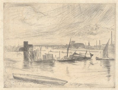 Battersea Dawn (Cadogan Pier), uit de Thames Set (Een serie van zestien etsen van scènes aan de Theems en andere onderwerpen) door James Abbott McNeill Whistler