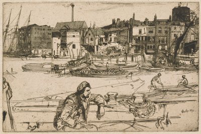Black Lion Wharf, uit de Thames Set (Een Serie van Zestien Etsen van Scènes aan de Theems en Andere Onderwerpen) door James Abbott McNeill Whistler
