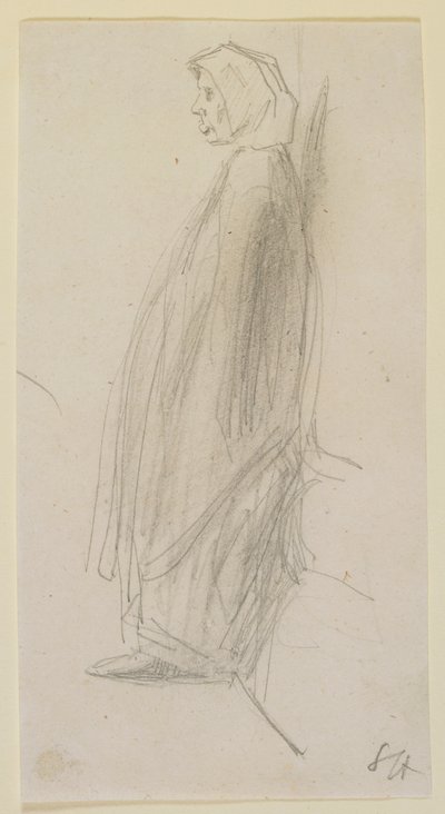 Profielschets van een oude vrouw die staat door James Abbott McNeill Whistler