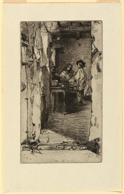 Voddenrapers, Quartier Mouffetard, Parijs door James Abbott McNeill Whistler