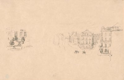 Twee proefschetsen: A. Grande Rue, Dieppe; B. Een interieur door James McNeill Whistler