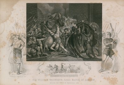Sir William Walworth, burgemeester van Londen Doodt Wat Tyler in Smithfield (gravure) door James Northcote
