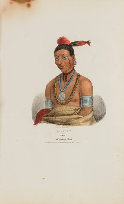 WA-KAUN of de Slang; een Winnebago opperhoofd, uit de Aboriginal Portfolio door James Otto Lewis