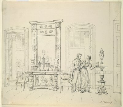 Een Engelse dame en heer in een salon, Calcutta, ca.1830 door James Prinsep