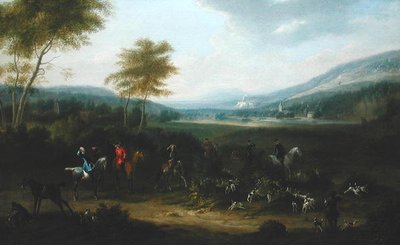 Een jachtpartij in een landschap, c.1730 door James Ross