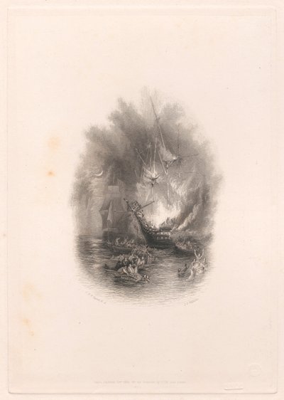 Brand op zee (vignet) door James T. Willmore
