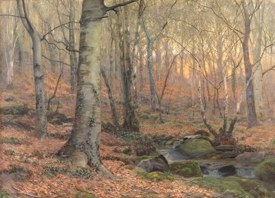 Russet en grijs: een Welsh beukenbos door James Thomas Watts