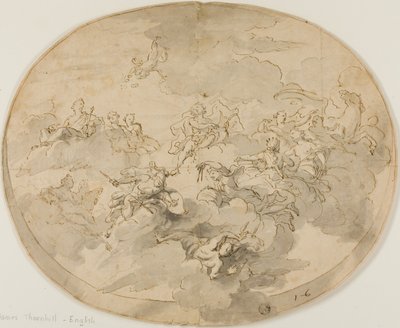 Ontwerp voor Plafondfresco: Apollo en de Muzen met Minerva die Onwetendheid Vernietigt door James Thornhill