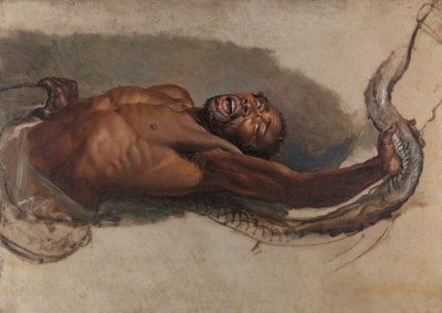 Man worstelt met een boa constrictor, studie voor 