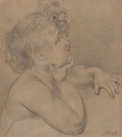 Studie van de natuur, een van de kinderen van Liefde voor de grote afbeelding van de Waterloo Allegorie door James Ward