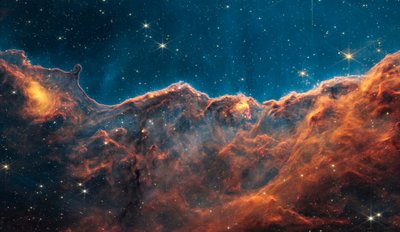Carina Nevel Jets (NIRCam Smalbandfilters Kompasbeeld) Onaangetekend door James Webb Space Telescope (NASA)
