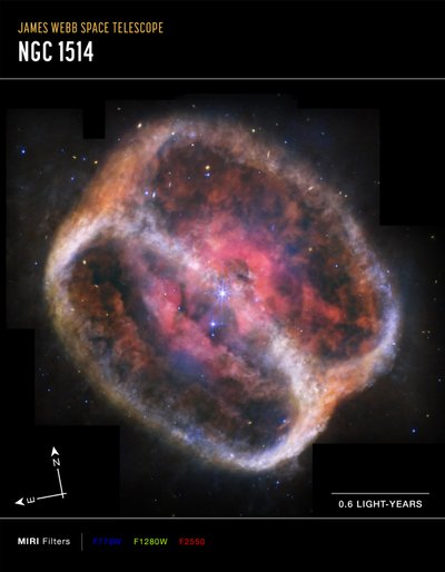 Planetaire nevel NGC 1514 (MIRI Compass-opname) door James Webb Space Telescope (NASA)