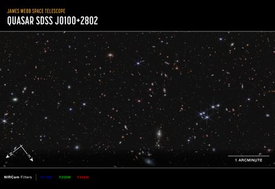 Quasar J0100+2802 (NIRCam Kompasbeeld) door James Webb Space Telescope (NASA)