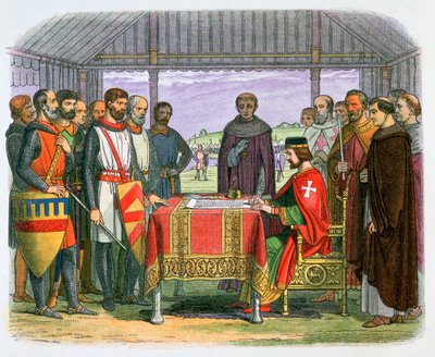 Illustratie van koning Jan die de Magna Carta ondertekent, 19e eeuw door James William Edmund Doyle