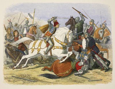 Richard III bij Bosworth Field, 22 augustus 1485, uit A Chronicle of England BC 55 to AD 1485, pub. Londen, 1863 door James William Edmund Doyle