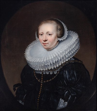 Portret van een dame in een geschilderd ovaal door Jan Anthonisz. van Ravesteyn