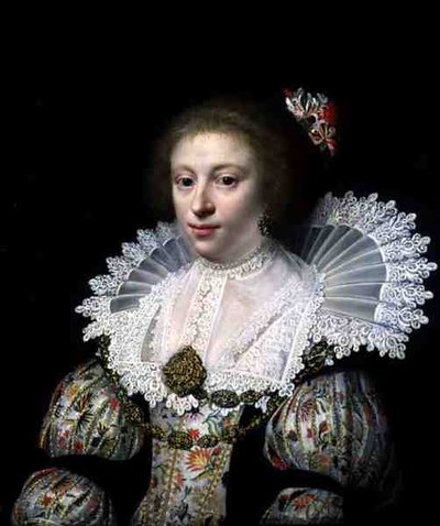 Portret van een Elegante Dame met een Geborduurde Jurk door Jan Anthonisz. van Ravesteyn