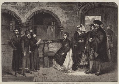 Luther, toen een koorzanger, zingend hymnes van deur tot deur in Eisenach door Jan August Hendrik Leys