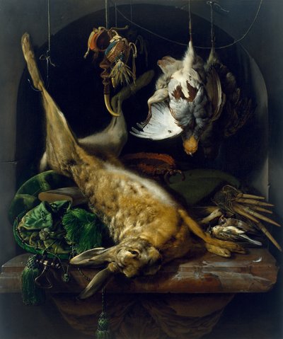 Stilleven met een dode haas, patrijzen en andere vogels in een nis, c.1675 door Jan Baptist Weenix