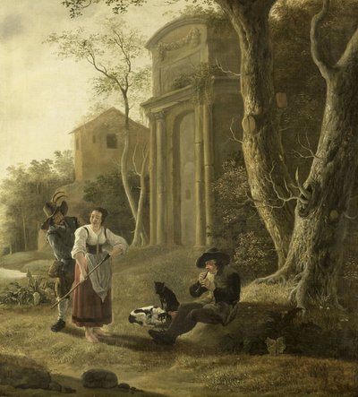De Fluitspeler (Herder Scène met Schalmspeler) door Jan Baptist Wolfaerts