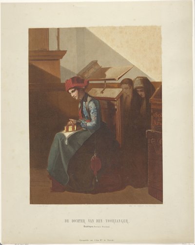 Hindeloopen vrouw in kerkinterieur door Jan Bos Wz.