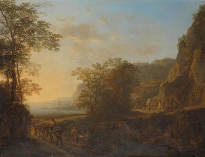 Italiaans landschap met uitzicht op een haven door Jan Both