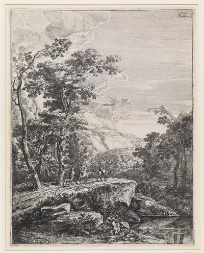 Landschap met vrouw rijdend op een muilezel langs de Aqua Negro tussen Bologna en Florence door Jan Both