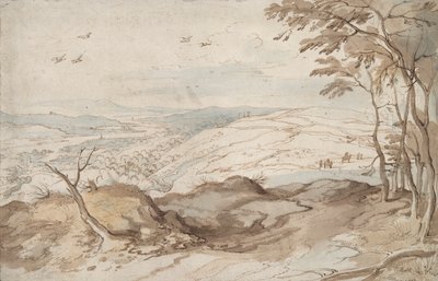 Bergachtig landschap met uitzicht over een vallei door Jan Brueghel the Elder