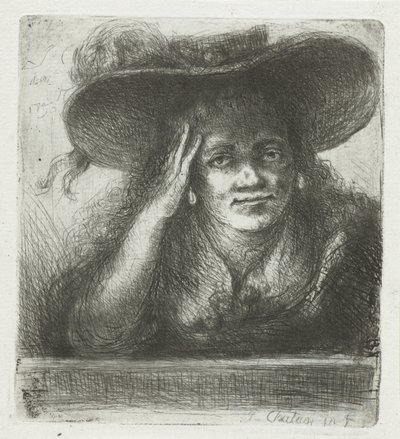 Vrouw met grote ronde hoed door Jan Chalon