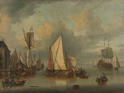 Een kalmte (Schepen in de haven bij kalm weer) door Jan Claesz. Rietschoof